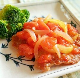 カリカリ豚肉とトマトのスイチリ焼き